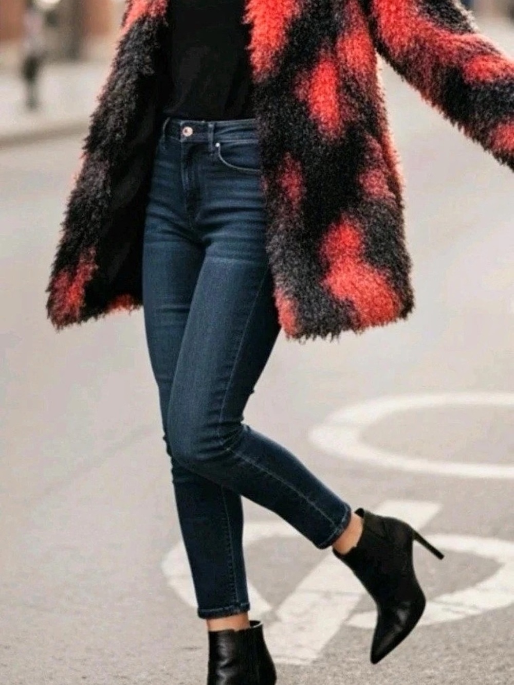 June & Hudson Faux Fur Color Block Coat Size Medium Like New